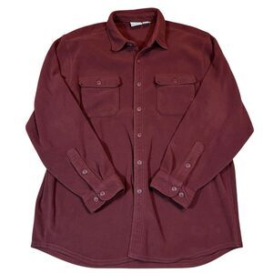 Vintage L.L. Bean Burnt Orange Fleece Button Up Shirt Polyester Men’s XL